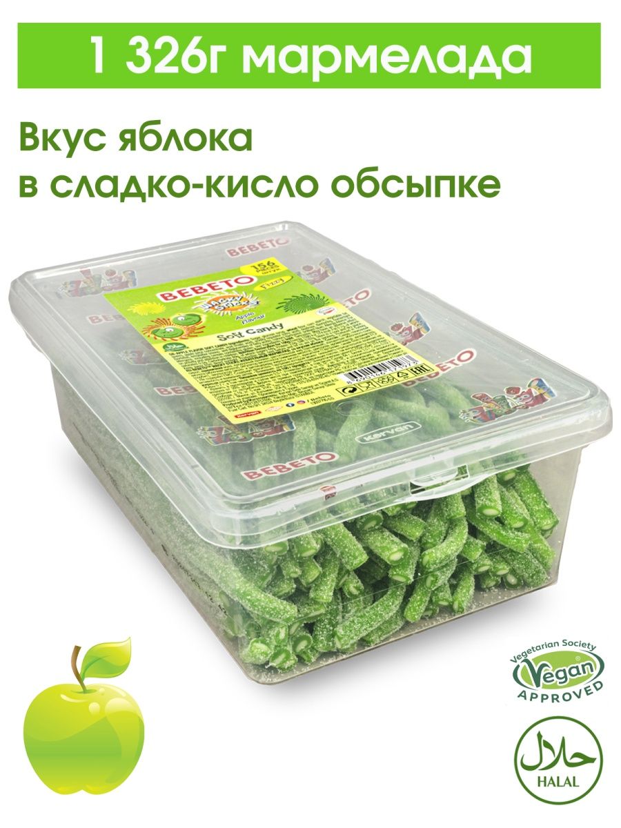 фото Мармелад жевательный bebeto wacky sticks fizzy вкус яблока 1,326кг bebetto