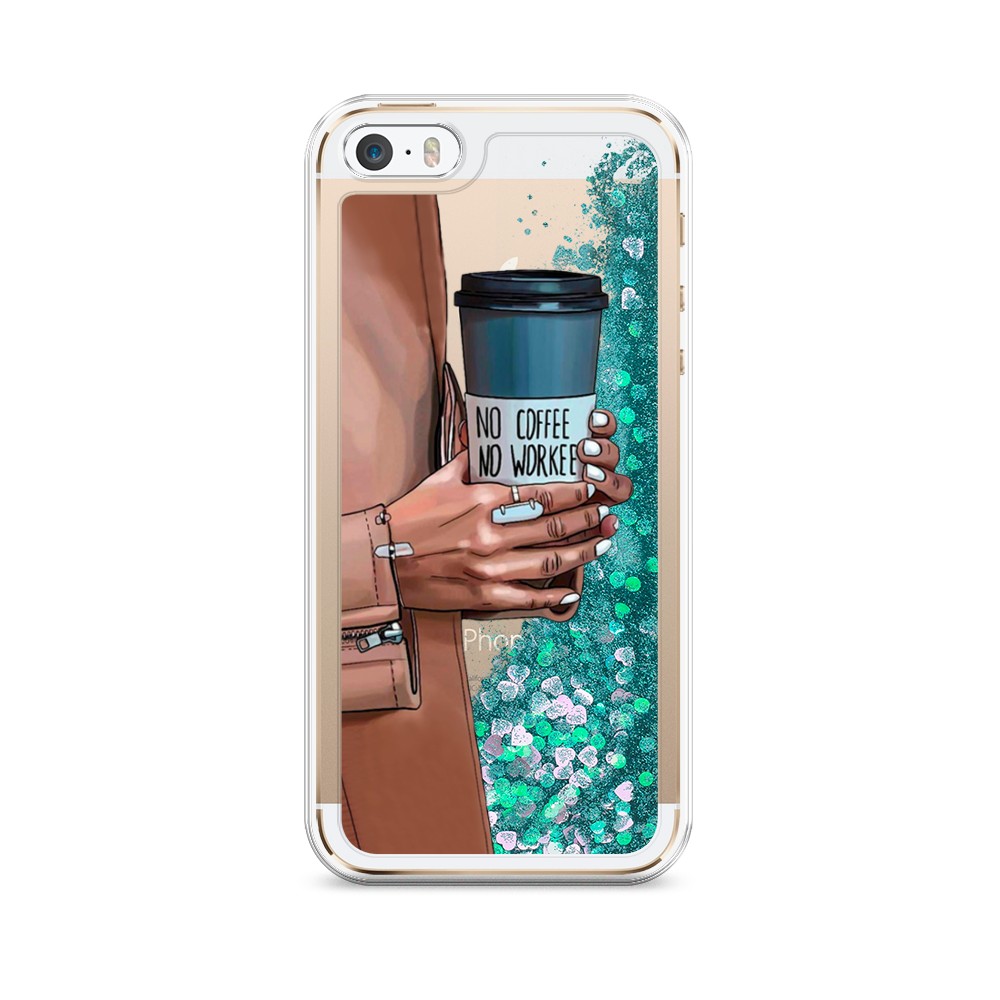 

Жидкий чехол с блестками "No coffee" на Apple iPhone 5, 10395-1