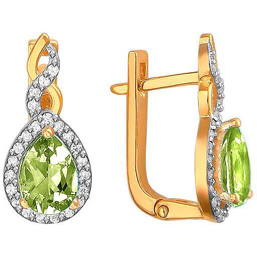 

Серьги женские из золота Эстет 01С3110953-4, хризолит/фианит, 01С3110953-4