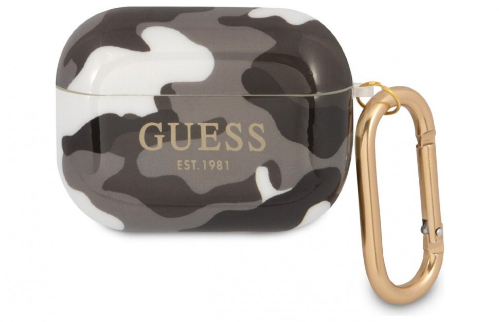 фото Чехол с карабином cg mobile guess tpu camouflage для airpods pro, черный камуфляж