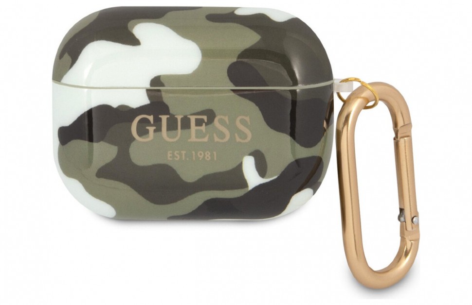 фото Чехол с карабином cg mobile guess tpu camouflage для airpods pro, зеленый камуфляж