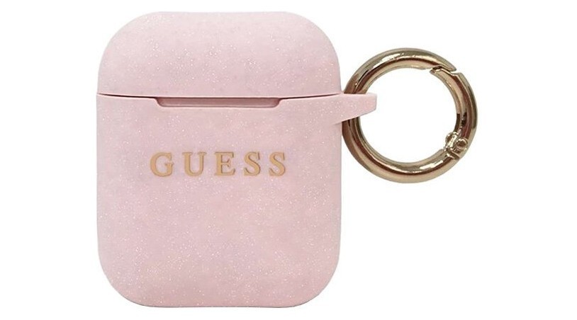 фото Чехол с карабином cg mobile guess silicone case with ring для airpods 1/2, розовый