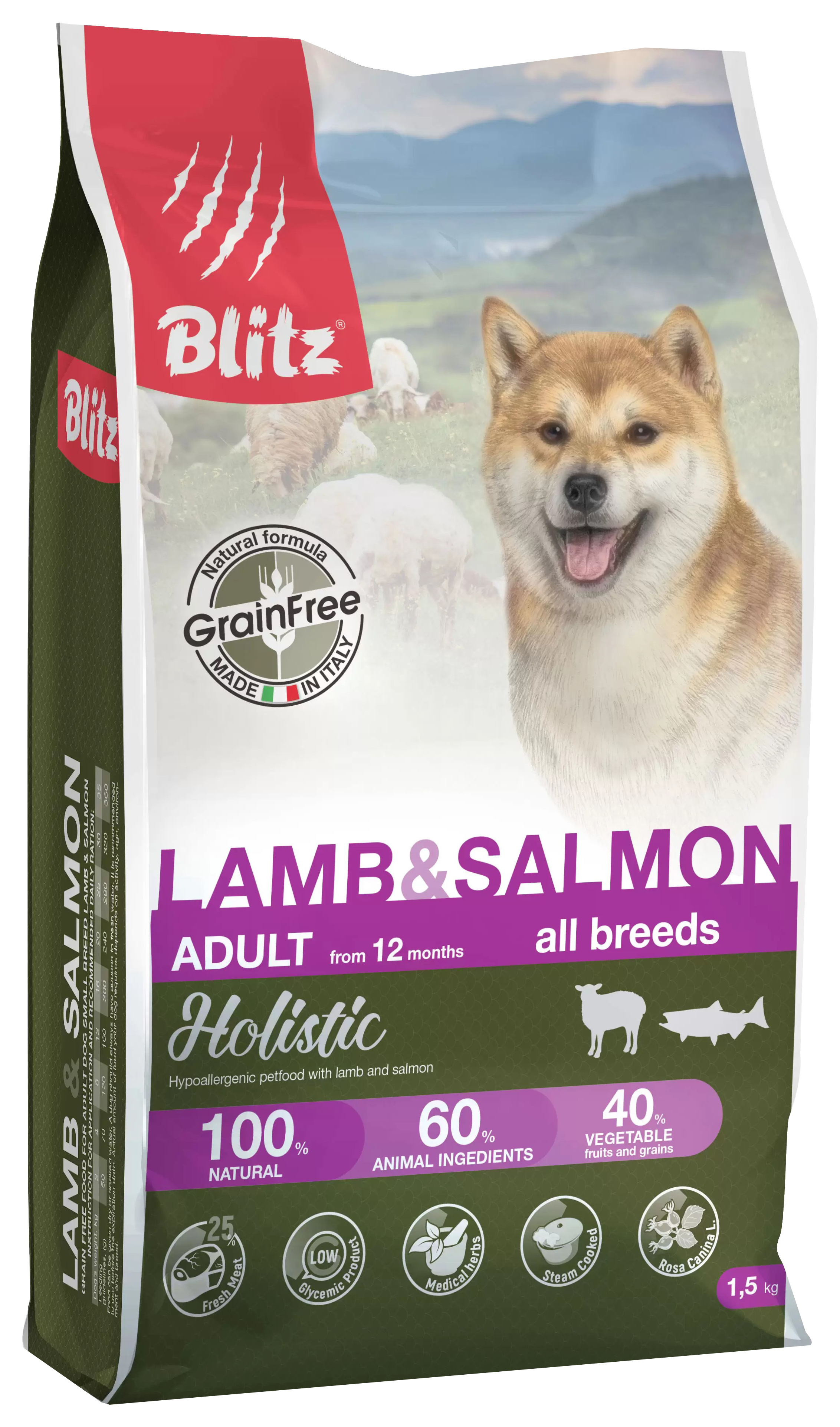 фото Сухой корм для собак blitz holistic grain free adult с ягненком и лососем 2шт по 1,5кг