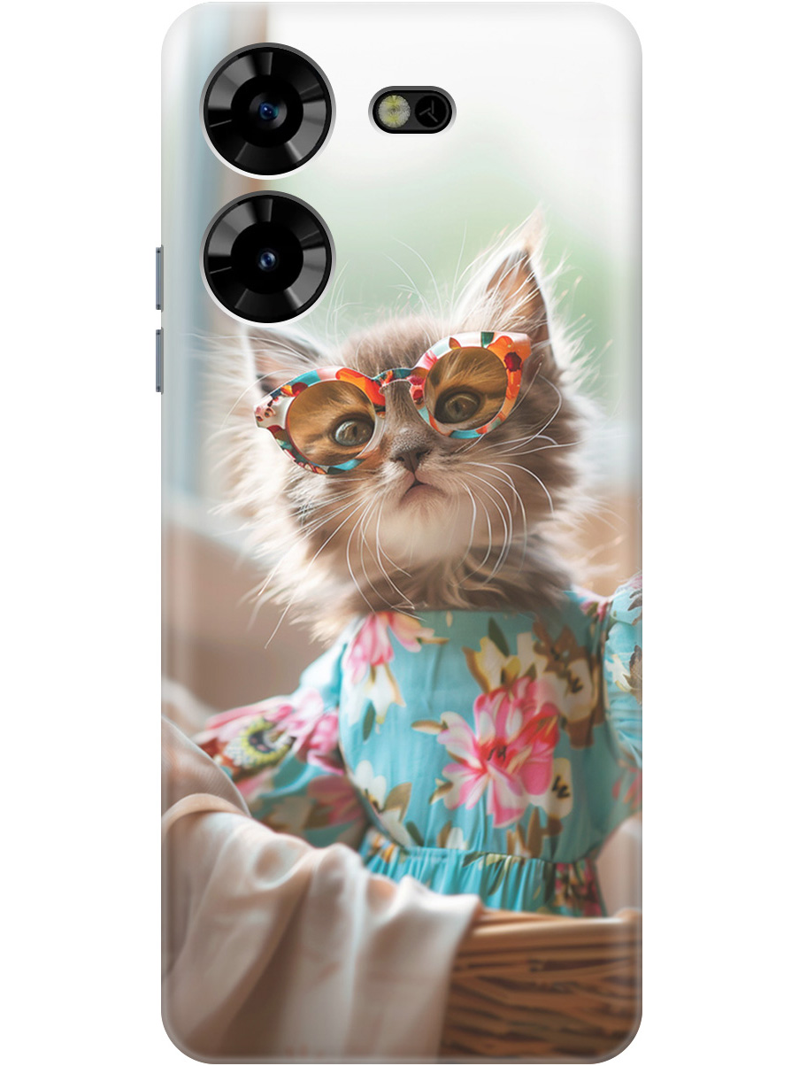 

Силиконовый чехол на Tecno Pova 5 с рисунком "Кошечка в голубом платье", Белый;голубой;серый, 20000101