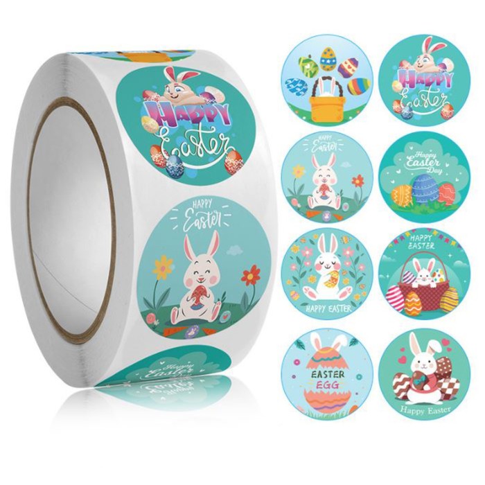 

Наклейка бумага Зайчики. Пасха d=2,5 см 500 шт в рулоне 3х6,5х6,5 см