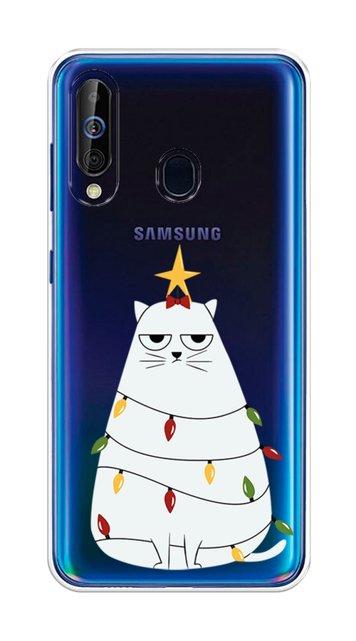 

Чехол на Samsung Galaxy A60 "Котик в гирлянде", Белый;красный;желтый, 28250-1