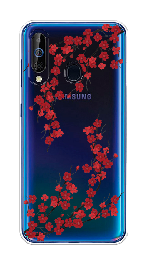 

Чехол на Samsung Galaxy A60 "Красная сакура", Красный;черный, 28250-2
