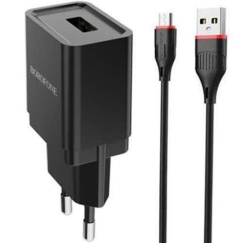 фото Сетевое зарядное устройство borofone ba19a, 1xusb, microusb, 1 a, black