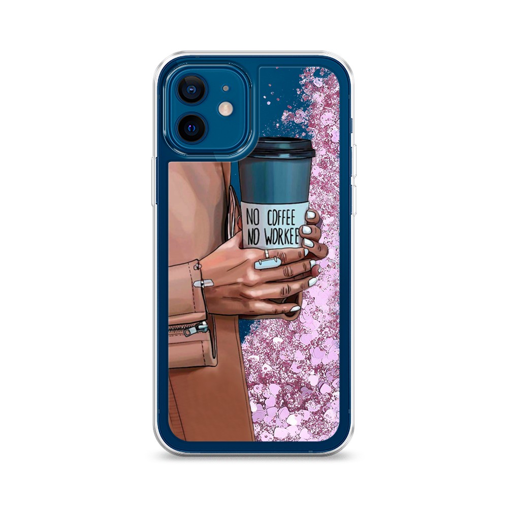 

Жидкий чехол с блестками "No coffee" на Apple iPhone 12, 12594-1