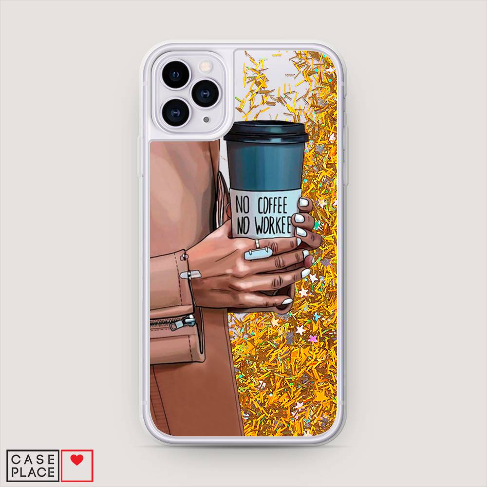 фото Жидкий чехол с блестками "no coffee" на apple iphone 11 pro max awog