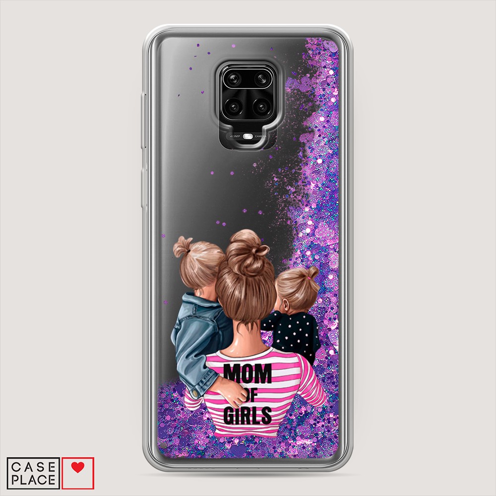 фото Жидкий чехол с блестками "mom of girls" на xiaomi redmi note 9s awog