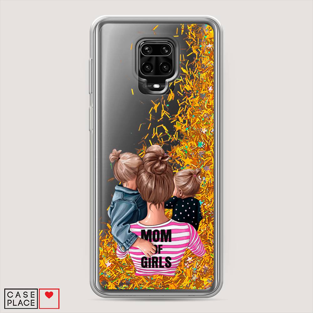 фото Жидкий чехол с блестками "mom of girls" на xiaomi redmi note 9s awog