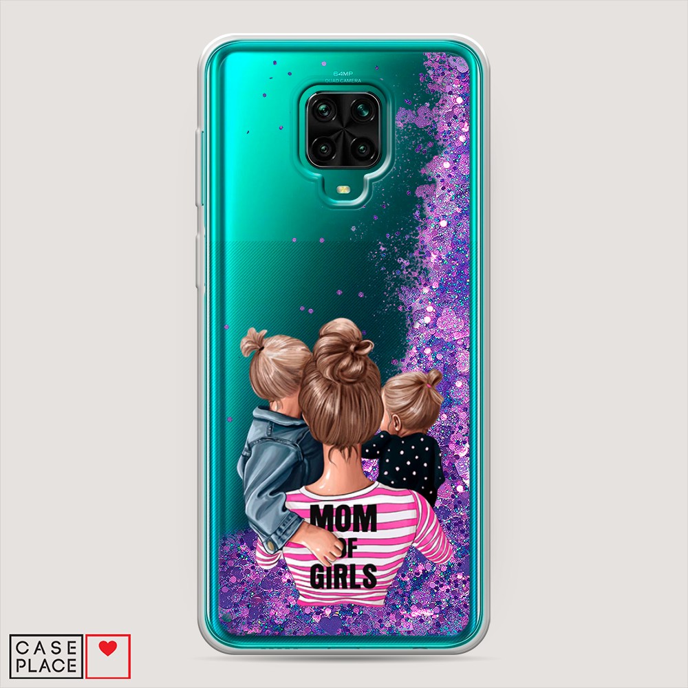 фото Жидкий чехол с блестками "mom of girls" на xiaomi redmi note 9 pro awog