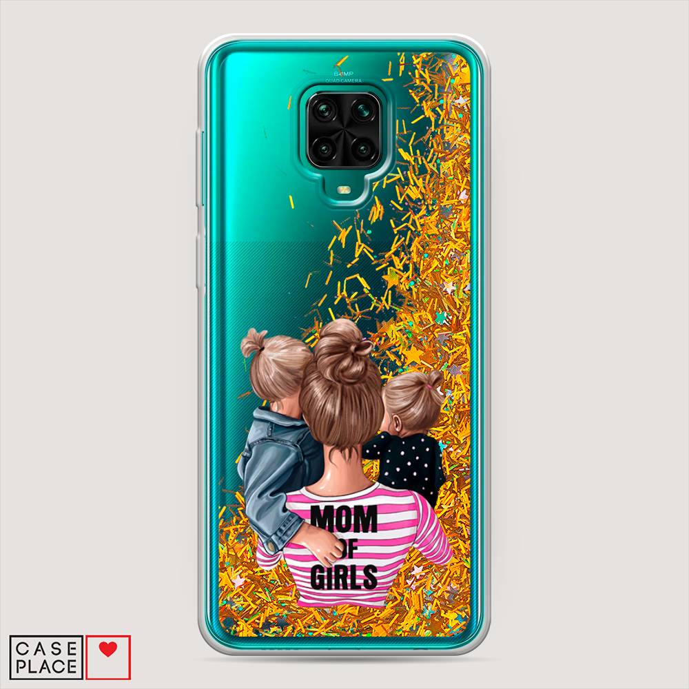 фото Жидкий чехол с блестками "mom of girls" на xiaomi redmi note 9 pro awog