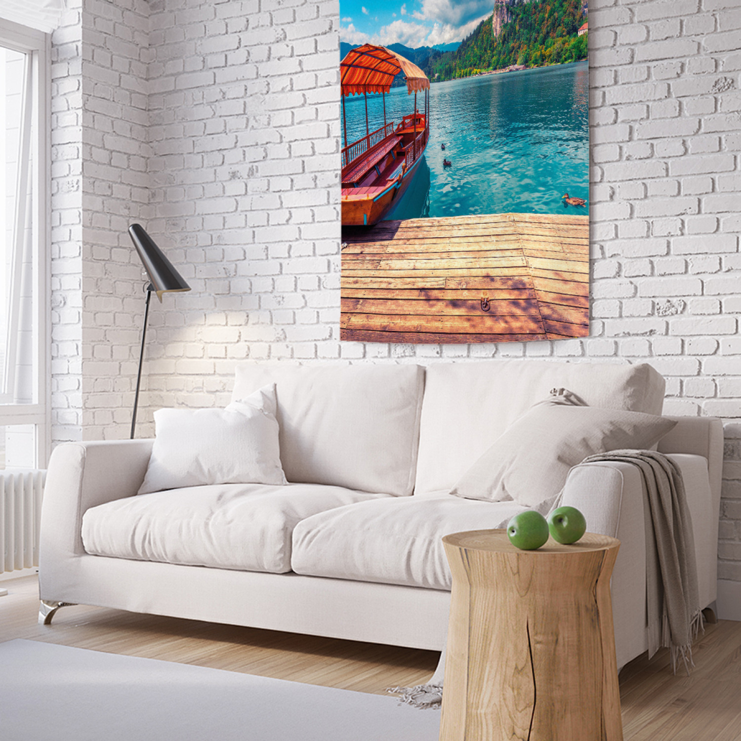 фото Вертикальное фотопанно на стену joyarty "прогулочная лодка на причале", 100x150 см