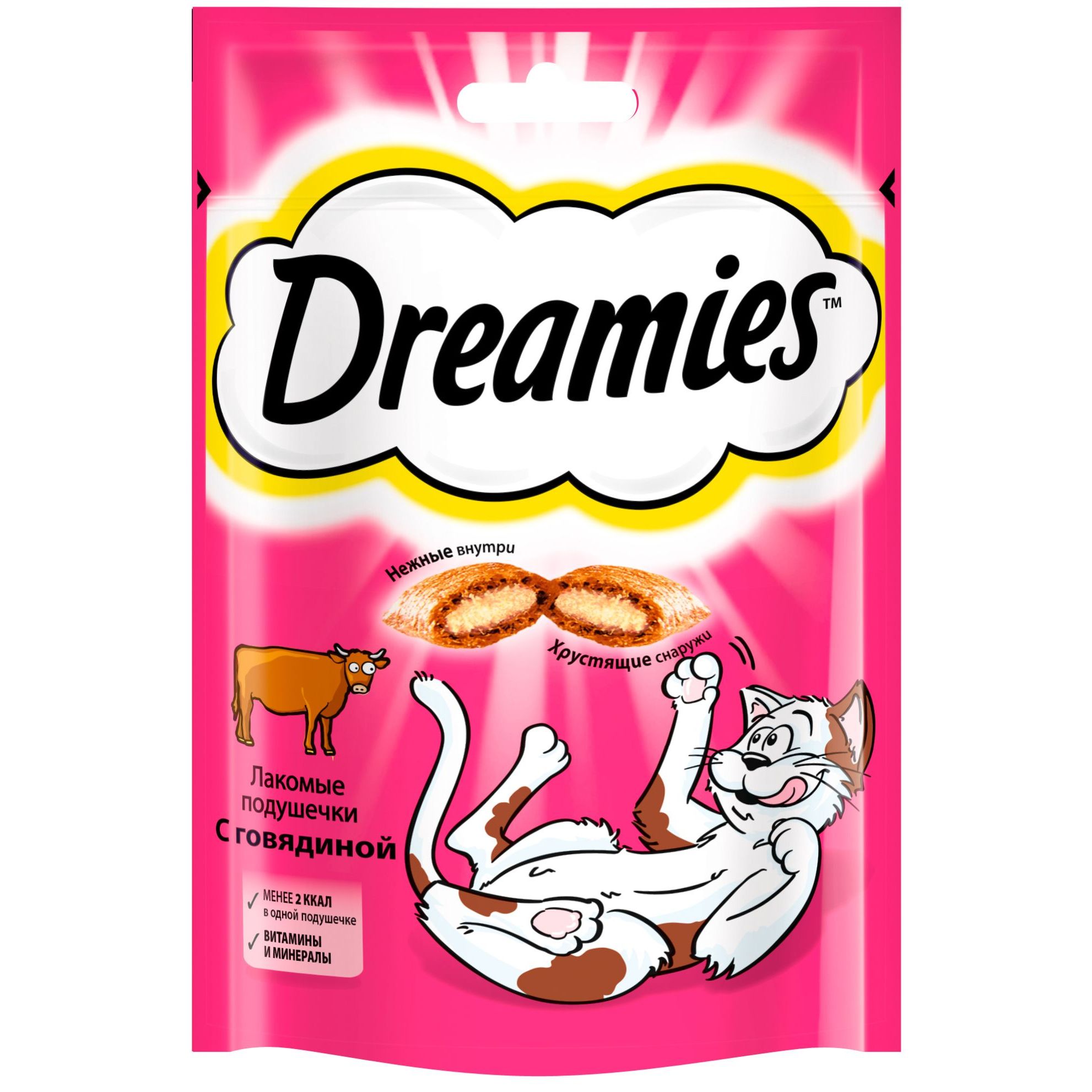 Лакомство для кошек Dreamies подушечки с говядиной, 6x60 г