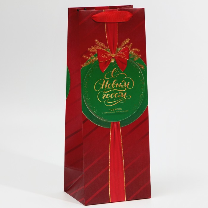 

Пакет под бутылку С новым годом, 13 х 36 х 10 см, Красный