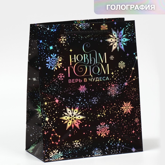 

Пакет голографический Танец снежинок, 18 х 23 х 10 см, Черный