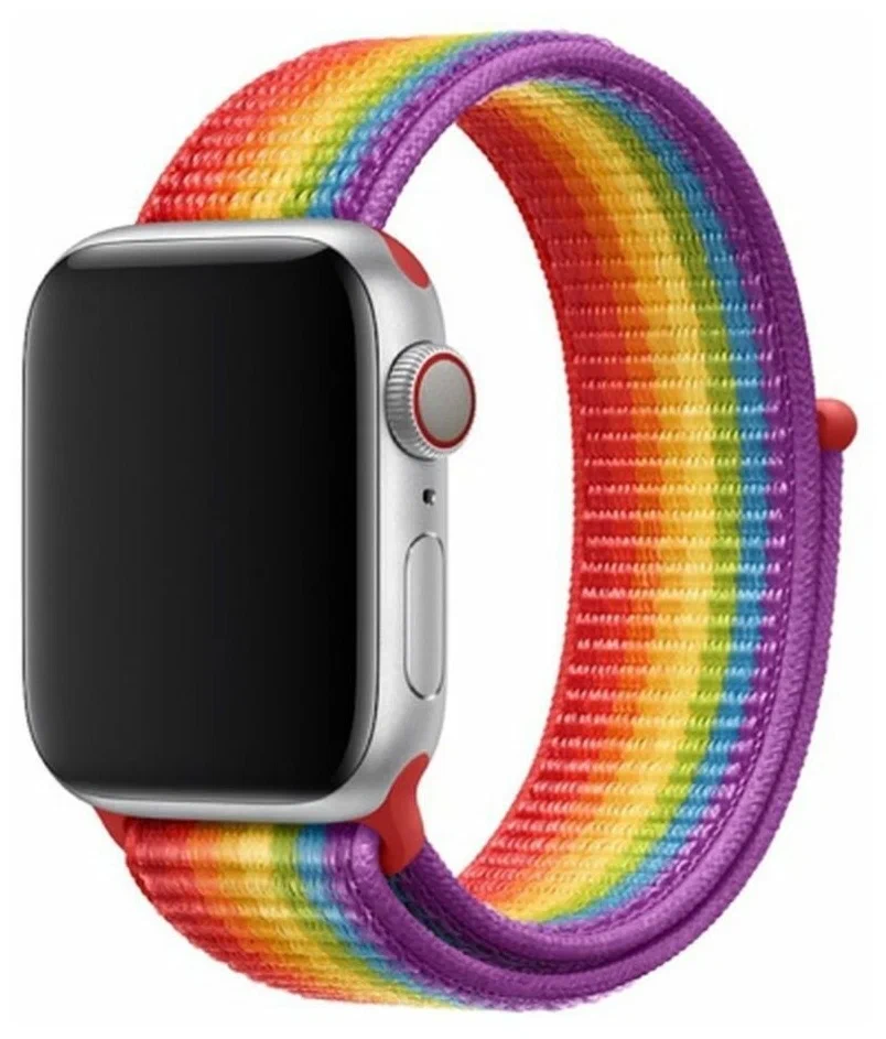 

Ремешок нейлоновый для Apple Watch 38/40мм (41), ярко-радужный, на липучке