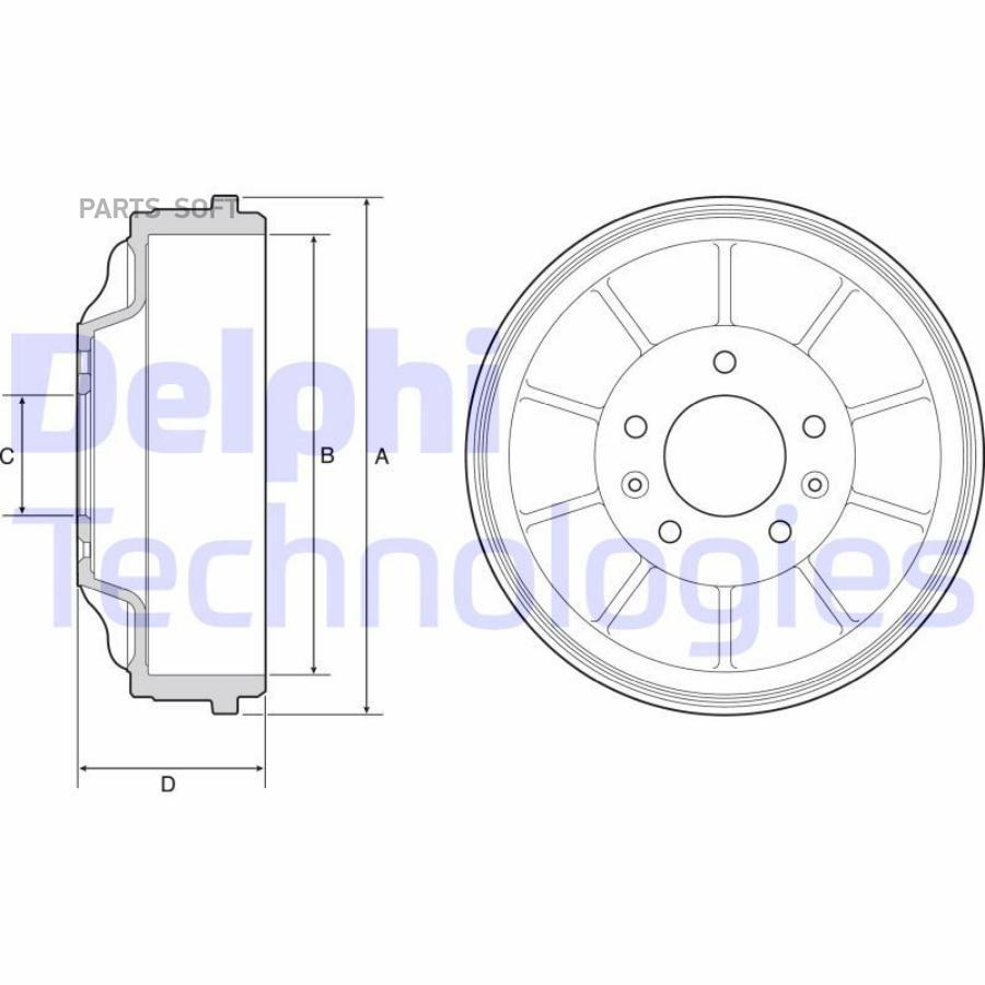 DELPHI Тормозной барабан задний (254 x 68 mm.) 5 отв.