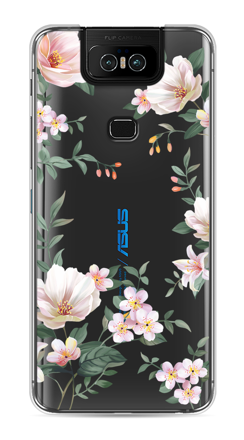 

Чехол на Asus Zenfone 6 ZS630KL "Beautiful white flowers", Бежевый;зеленый, 43950-1
