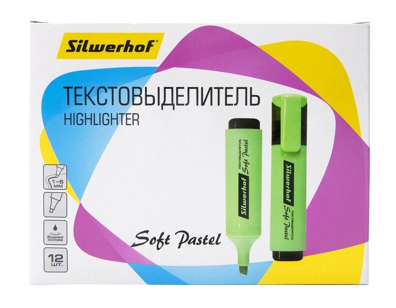 

Текстовыделитель Silwerhof Soft Pastel скошенный мятный 1-5 мм, Зеленый