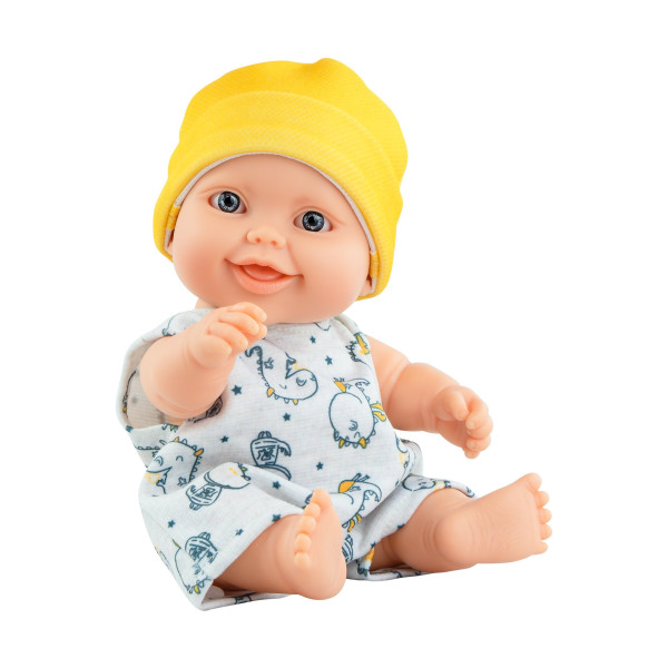 Кукла-пупс Гийо в комбинезоне и желтой шапочке, 22 см.