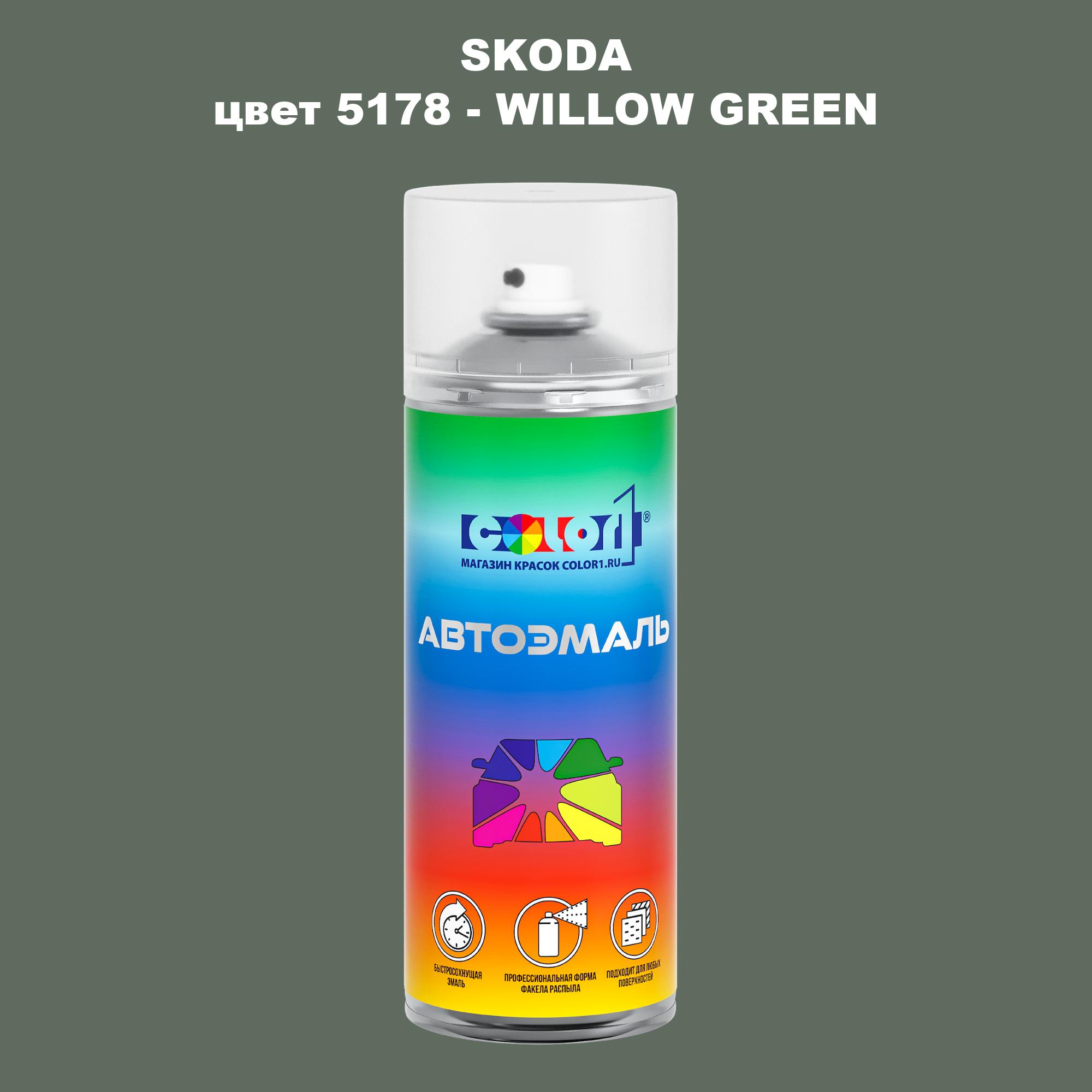 

Аэрозольная краска COLOR1 для SKODA, цвет 5178 - WILLOW GREEN, Прозрачный