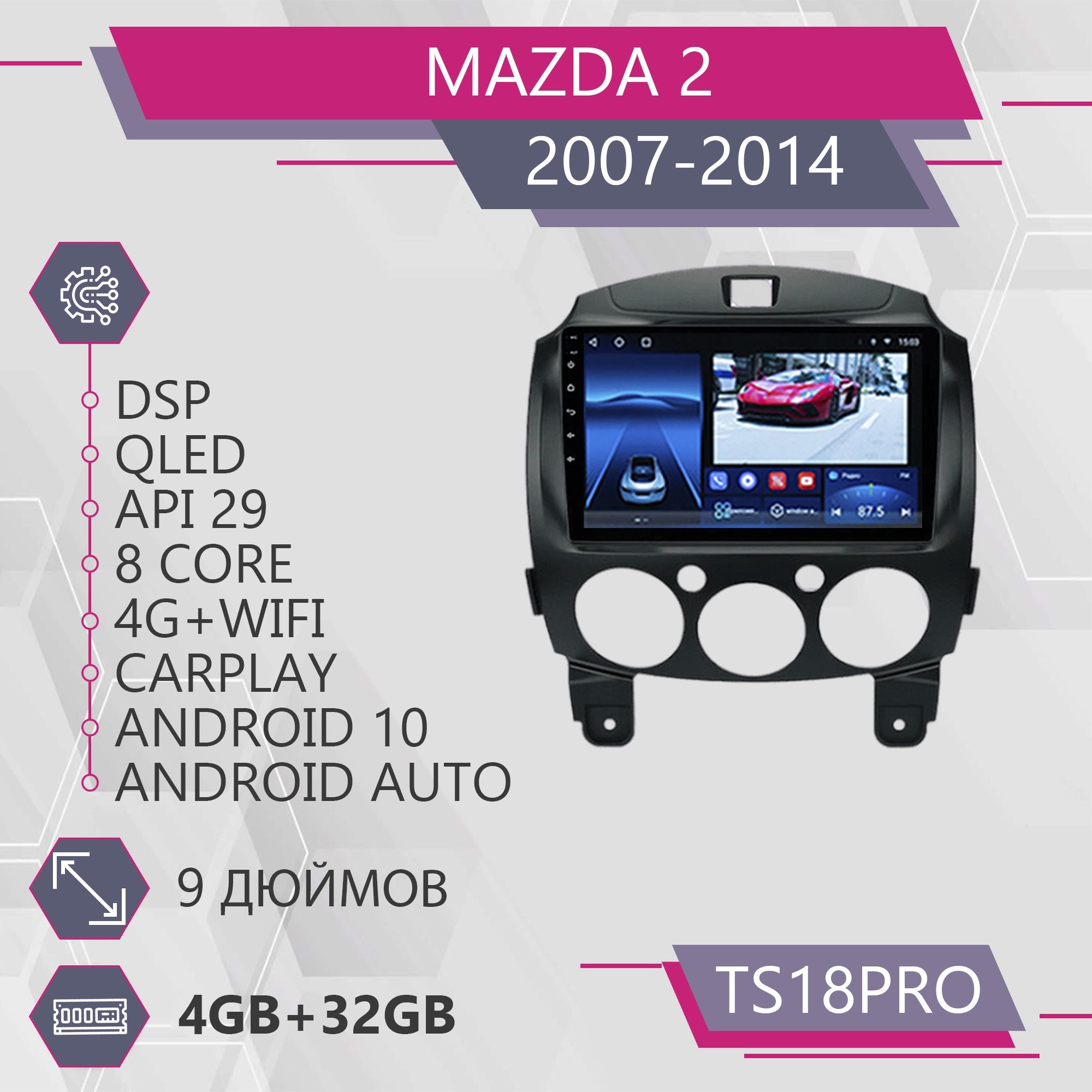 Магнитола Точка Звука TS18Pro для Mazda 2 Мазда 432GB 2din 1999900₽