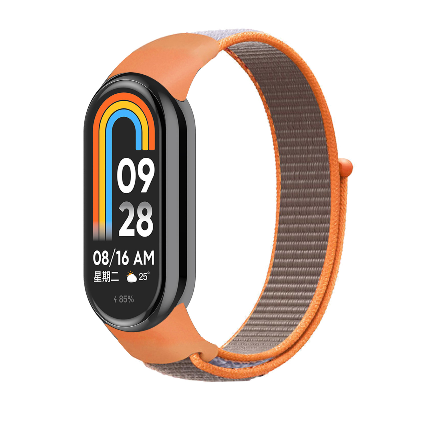 Ремешок с нейлоновой петлей на липучке для Xiaomi Mi Band 8, серо-оранжевый