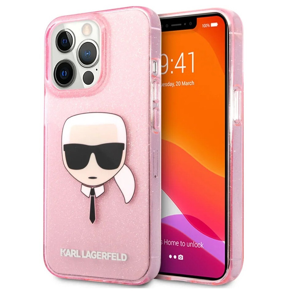 фото Чехол cg mobile karl lagerfeld tpu glitters karls head hard для iphone 13 pro max, розовый