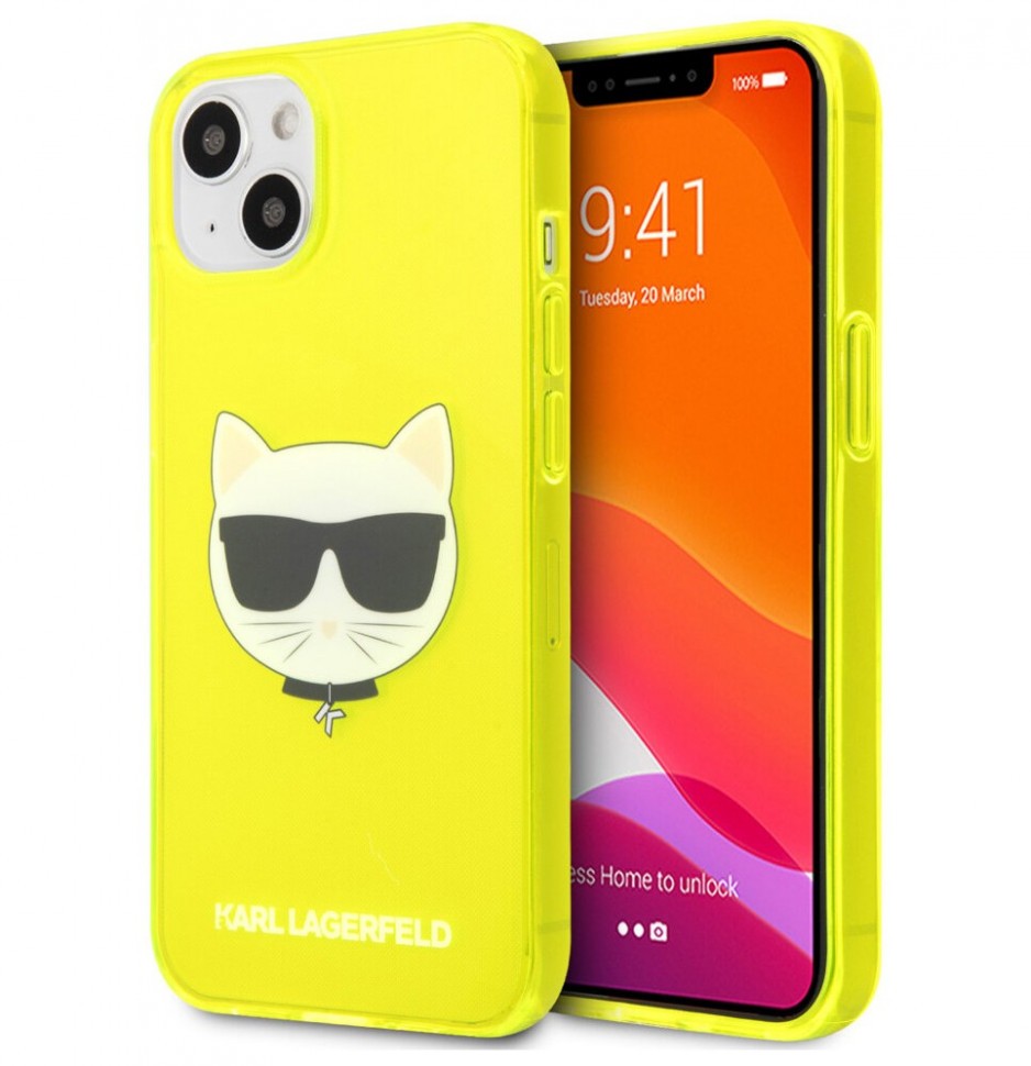 фото Чехол cg mobile karl lagerfeld tpu fluo choupette hard для iphone 13 mini, желтый