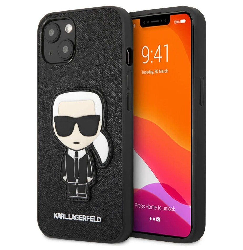 фото Чехол cg mobile karl lagerfeld pu saffiano ikonik patch hard для iphone 13, черный