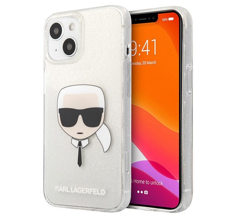 фото Чехол cg mobile karl lagerfeld tpu glitters karls head hard iphone 13, серебристый