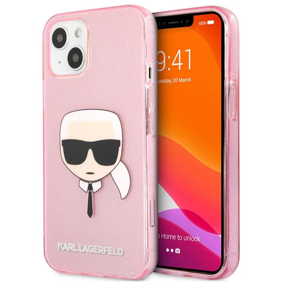 фото Чехол cg mobile karl lagerfeld tpu glitters karls head hard для iphone 13, розовый