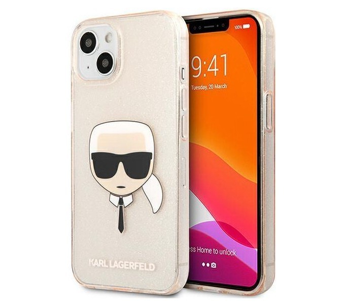 фото Чехол cg mobile karl lagerfeld tpu glitters karls head hard для iphone 13, золотой