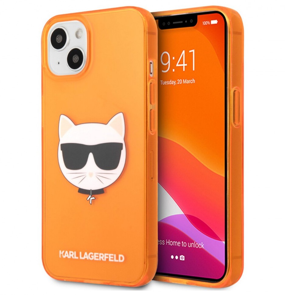 фото Чехол cg mobile karl lagerfeld tpu fluo choupette hard для iphone 13, оранжевый