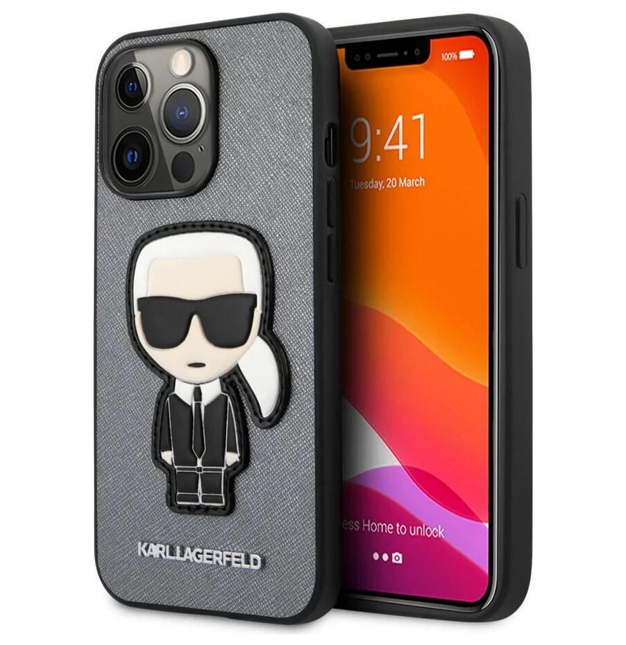 фото Чехол cg mobile karl lagerfeld pu saffiano ikonik patch hard iphone 13 pro, серебристый