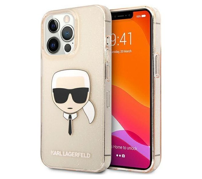 фото Чехол cg mobile karl lagerfeld tpu glitters karls head hard для iphone 13 pro, золотой