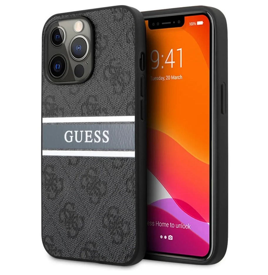 фото Чехол cg mobile guess pu 4g stripe printed logo hard для iphone 13 pro max, серый