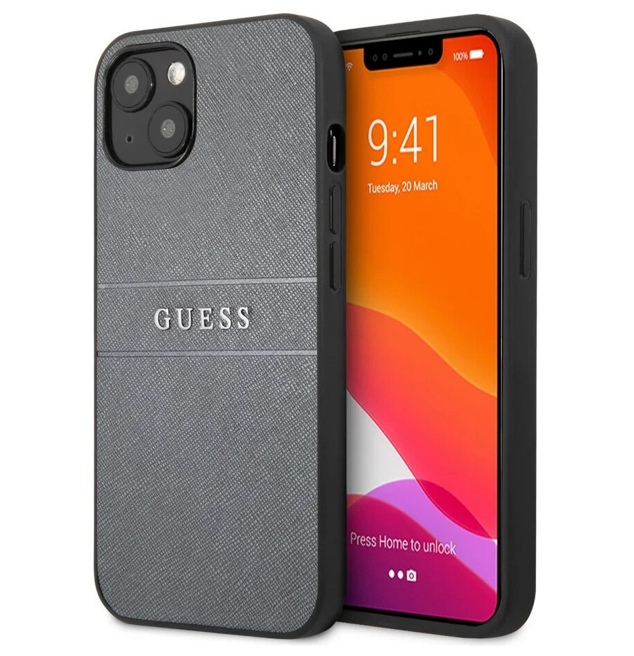 фото Чехол cg mobile guess pu saffiano with metal logo для iphone 13 mini, серый