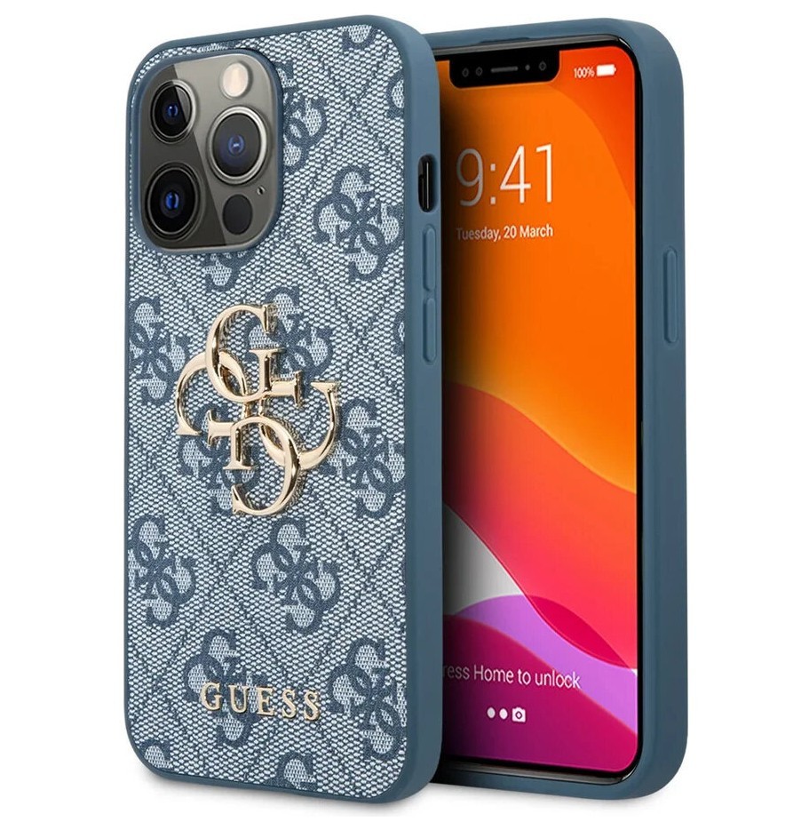 фото Чехол cg mobile guess pu 4g big metal logo hard для iphone 13 pro, синий