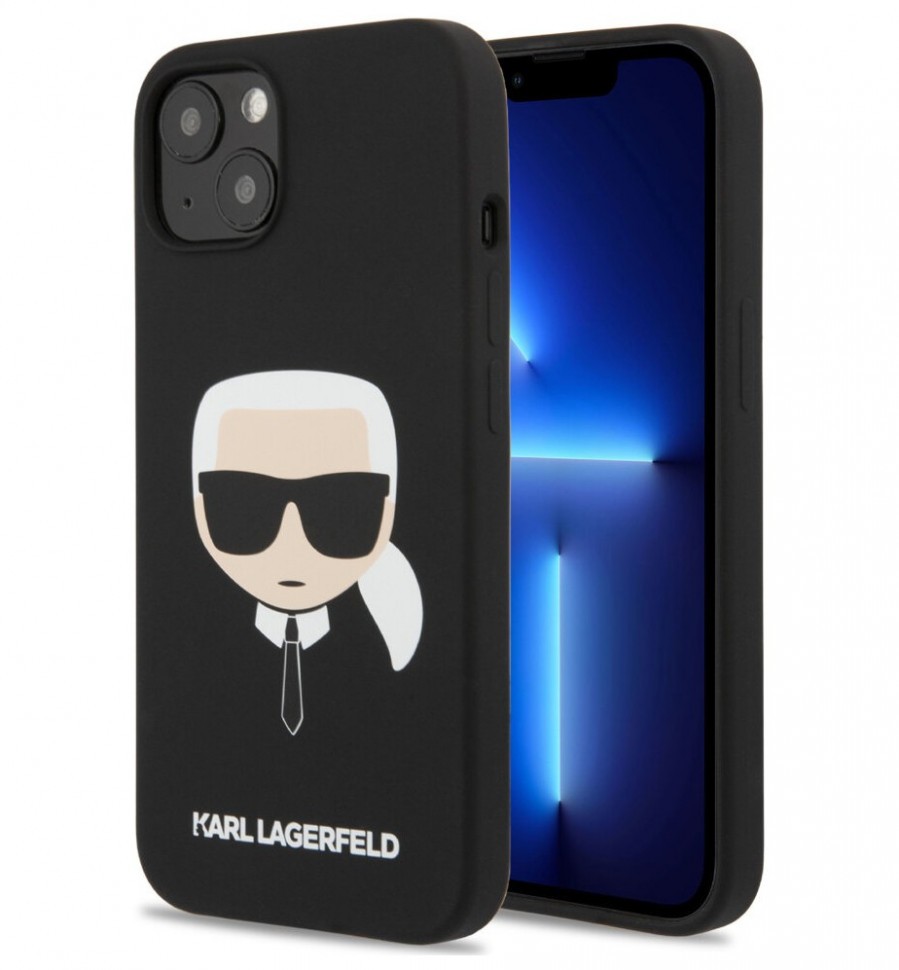 фото Чехол cg mobile karl lagerfeld liquid silicone karls head hard для iphone 13 mini, черный