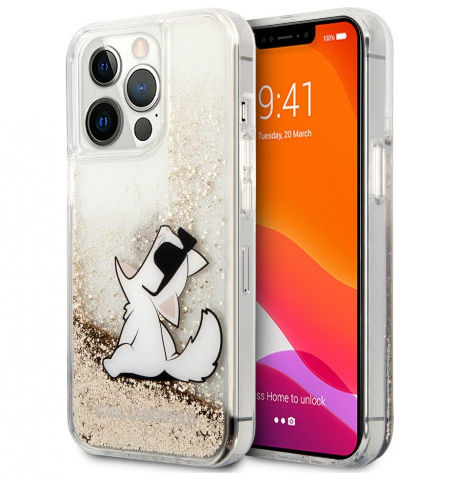 фото Чехол cg mobile karl lagerfeld liquid glitter choupette fun iphone 13 pro max, золотой