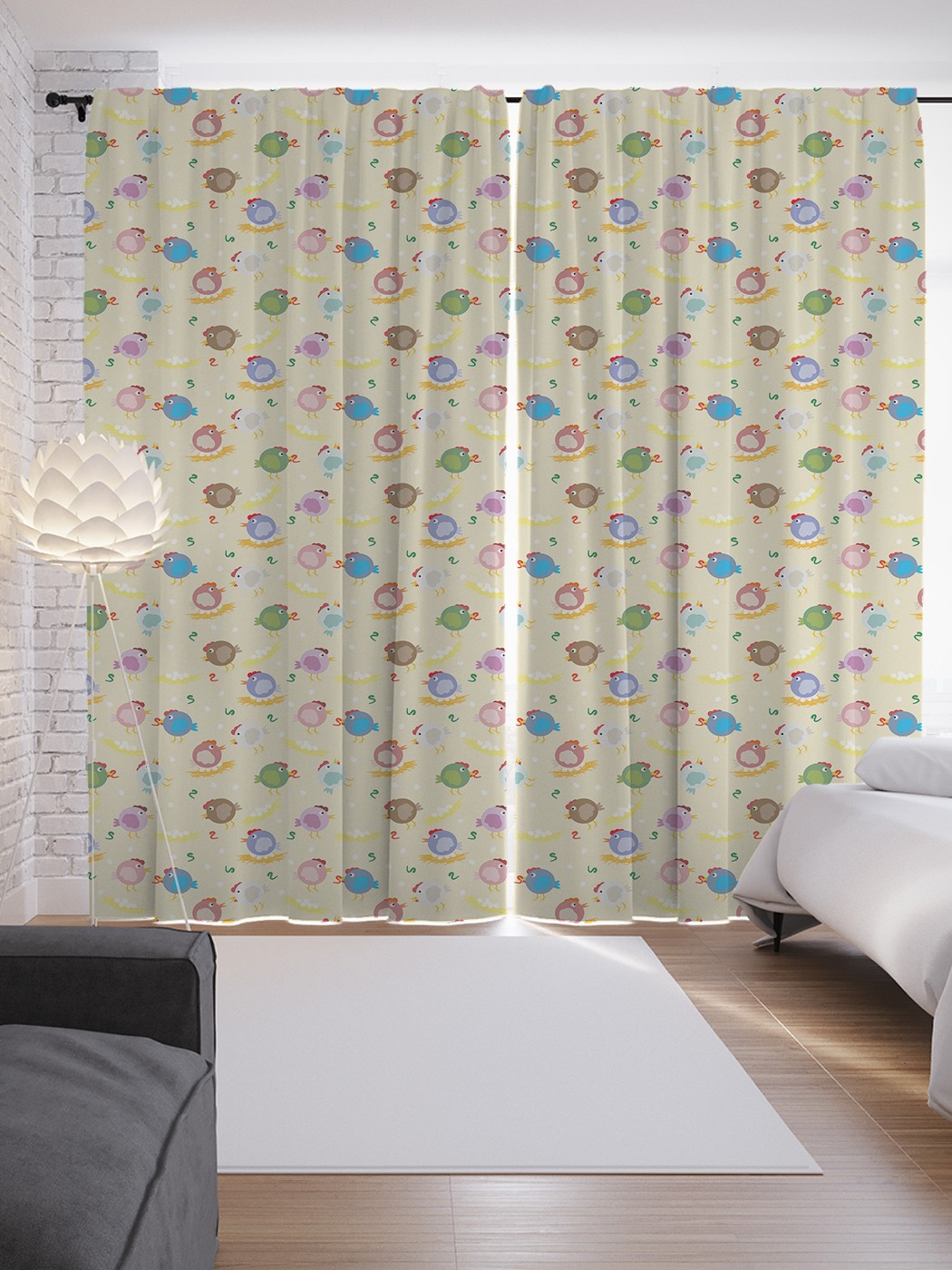 

Шторы JoyArty с фотопечатью "Курочки и червячки" из сатена, 290х265 см, Курочки и червячки