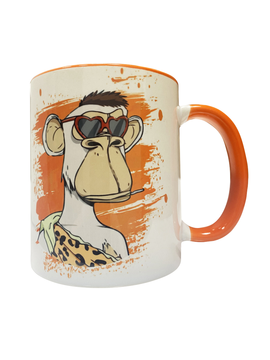 фото Кружка керамическая solmax для чая и кофе с картинками обезьян из nft токенов оранжевая
