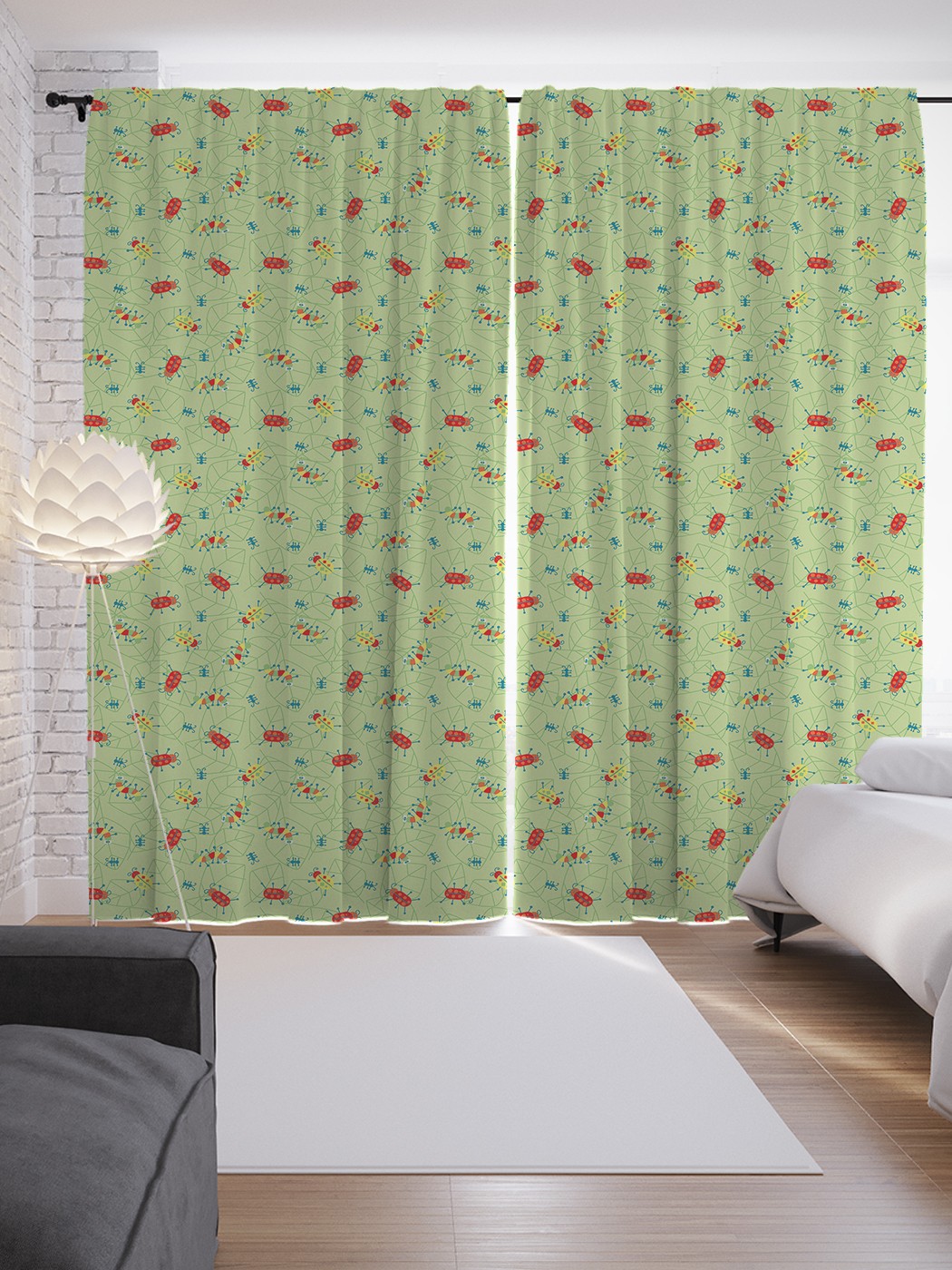 

Шторы JoyArty с фотопечатью "Насекомые на листьях" из сатена, 290х265 см, Насекомые на листьях