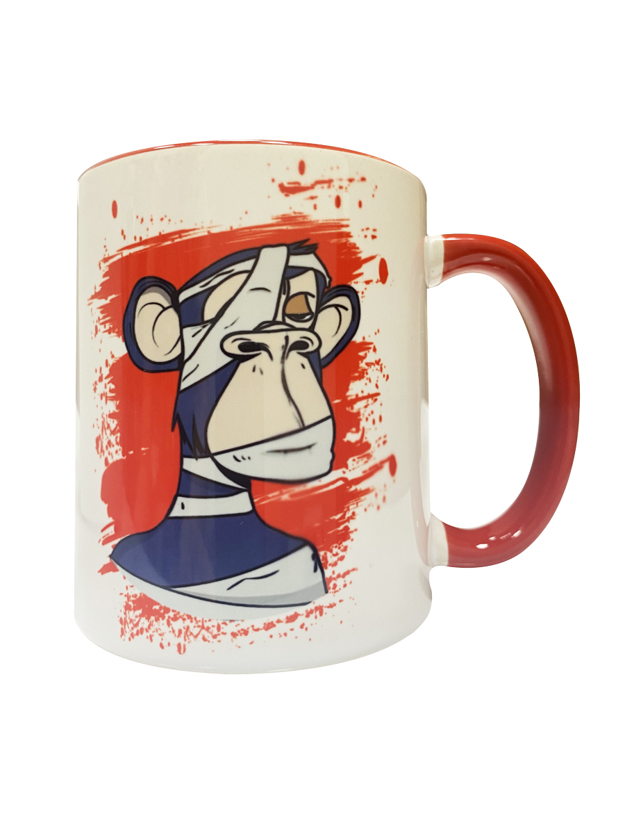 фото Кружка керамическая solmax для чая и кофе с картинками обезьян из nft токенов красная