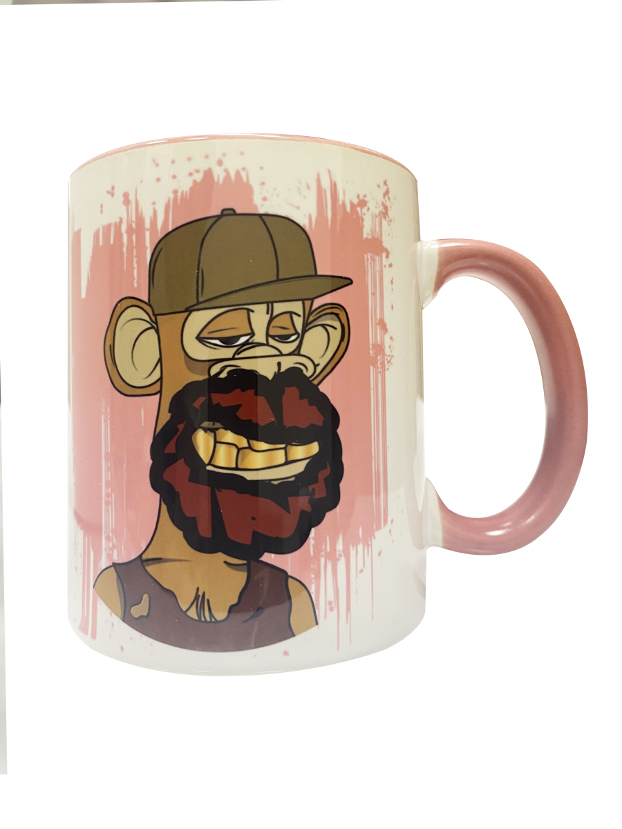 Кружка керамическая Solmax для чая и кофе с картинками обезьян из nft токенов розовая