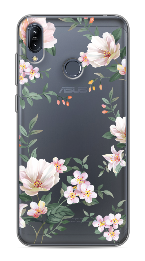 

Чехол на Asus Zenfone Max M2 ZB633KL "Beautiful white flowers", Бежевый;зеленый, 43750-1